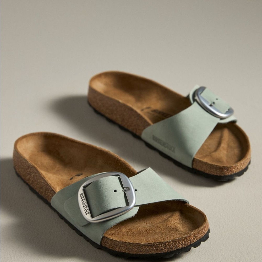 Birkenstock Mint Slide Sandals with Silver Buckle